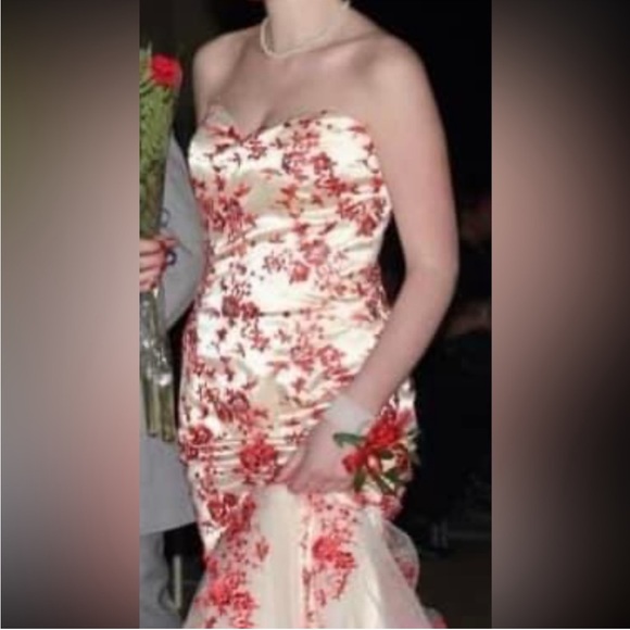 Red and White Lace Mermaid Gown with Train (Prom/Wedding Dress) - Picture 12 of 12